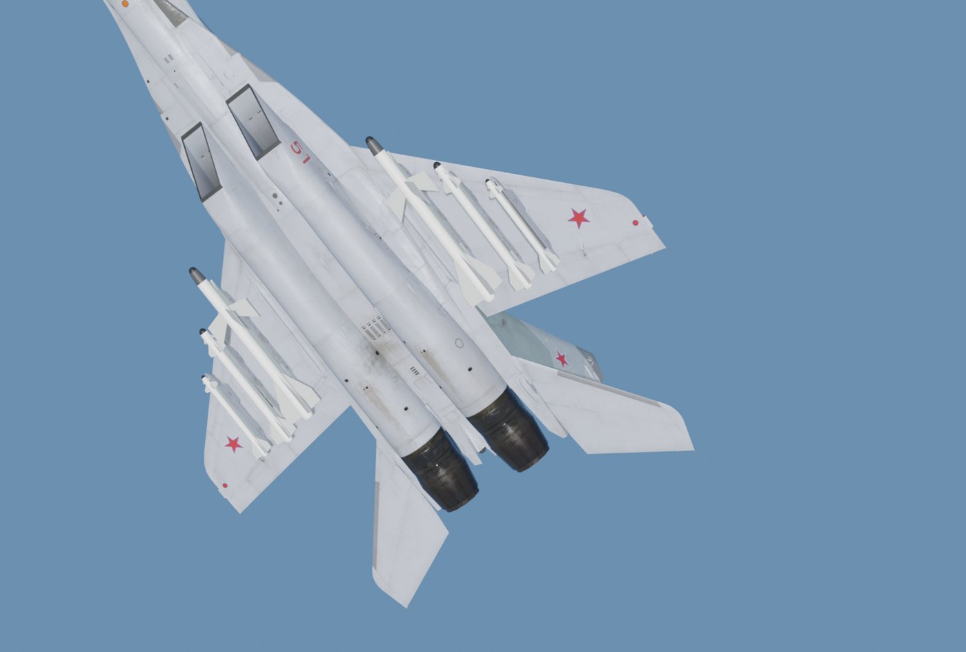 MiG-29 underside with R-27T, R-73 and R-60M missiles on each wing