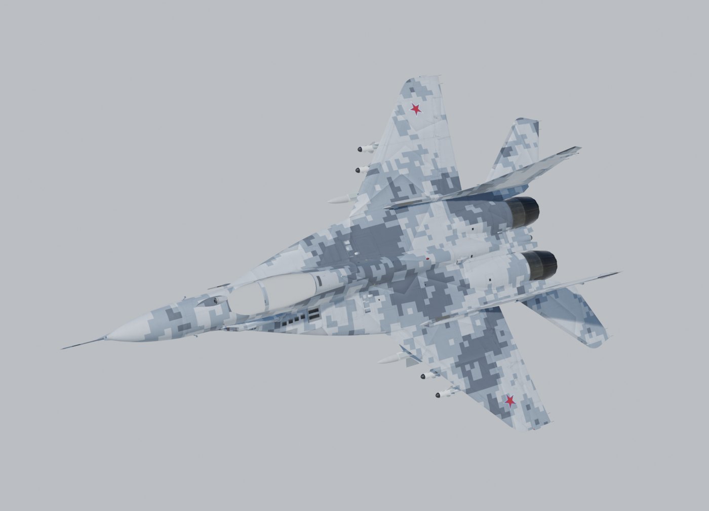 Digital-grey MiG-29 banking